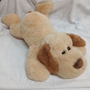 Stuffed Brown Puppy Plushie Splooting Laying